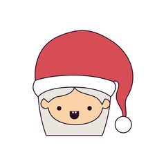 santa claus woman kawaii face with mouth open expression with hat on colorful silhouette vector illustration