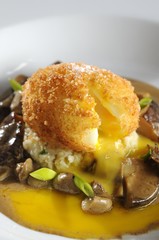 Breaded Egg with Mushrooms sauce