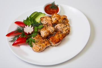 meat with grill on white background