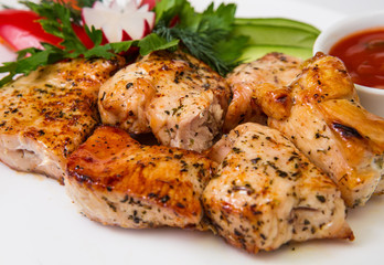 meat with grill on white background