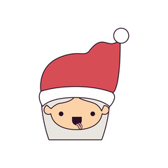 santa claus woman kawaii face with tongue out expression with hat on colorful silhouette vector illustration