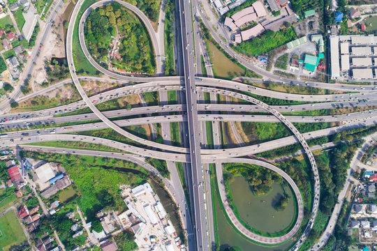 Traffic roundabout circle road aerial view