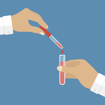 Laboratory research. laboratory testing. Doctor researcher holding test tube and pipette. Illustration, flat design.