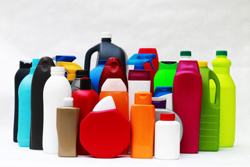 Plastic containers of different shapes and colors