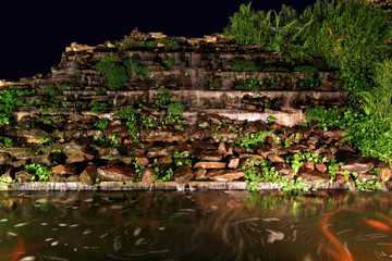 waterfall in forest at the night