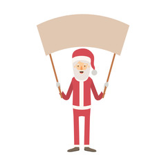 santa claus caricature full body holding a empty poster advertising with hat and costume on colorful silhouette vector illustration