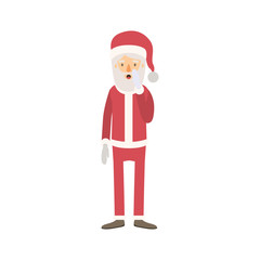 santa claus caricature full body with surprised expression hat and costume on colorful silhouette vector illustration