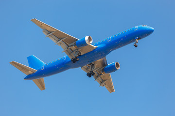 The aircraft in the sky flies