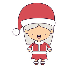 santa claus woman cartoon full body face eyes closed expression colorful silhouette on white background vector illustration