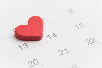 Lovely Red heart on 14th February calender in soft tone using as Valentines day reminder concept