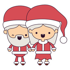 santa claus couple cartoon full body man wink eye and woman smiling colorful silhouette on white background vector illustration