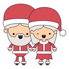 santa claus couple cartoon full body man and woman smiling colorful silhouette on white background vector illustration