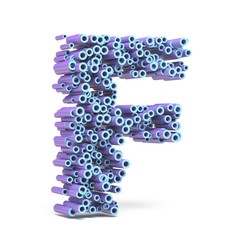 Purple blue font made of tubes LETTER F 3D
