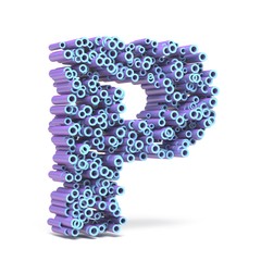 Purple blue font made of tubes LETTER P 3D