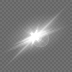  Realistic White lens flares star lights and glowing  burst explosion on transparent background. vector illustration