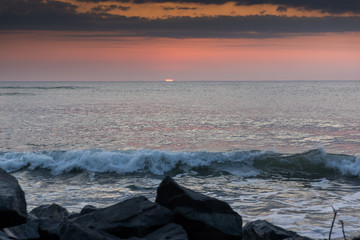 Amazing Sunrise Panorama from Beach of town of Tsarevo, Burgas Region, Bulgaria