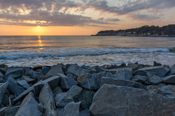 Amazing Sunrise Panorama from Beach of town of Tsarevo, Burgas Region, Bulgaria