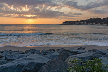 Amazing Sunrise Panorama from Beach of town of Tsarevo, Burgas Region, Bulgaria
