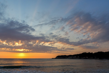 Amazing Sunrise Panorama from Beach of town of Tsarevo, Burgas Region, Bulgaria