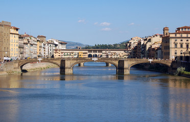 Ponte Santa Trinita and Ponte Vecchio over the Arno River in Florence - Tuscany, Italy