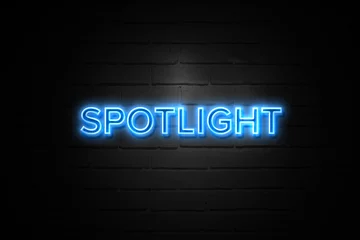 Foto op Plexiglas Spotlight neon Sign on brickwall © zobaair