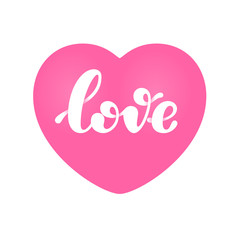 Love word lettering isolated on pink heart shape