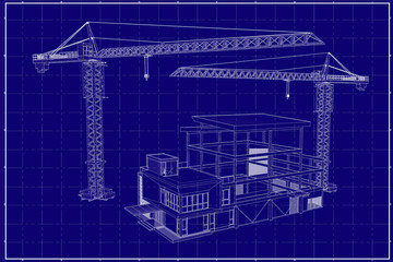 3D building on blueprint