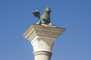 View on lions on San Marco square, Venice, Veneto, Italy.