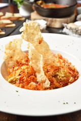 Cherry shrimp fried rice on white plate