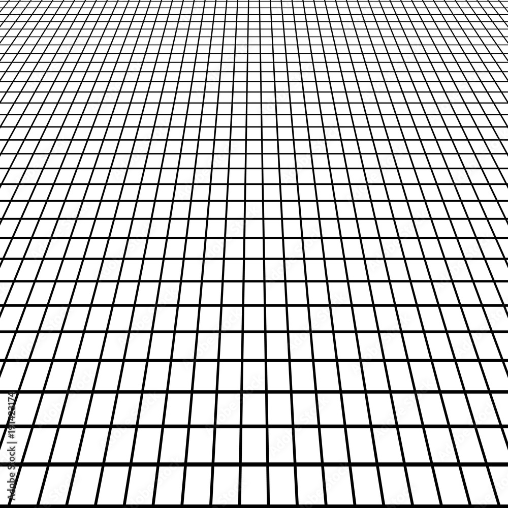 Poster Perspective Grid view at an angle, background white floor tile grid view from man