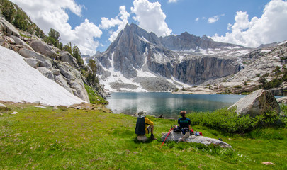 Hikers Enjoying Beautiful Mountain Lake