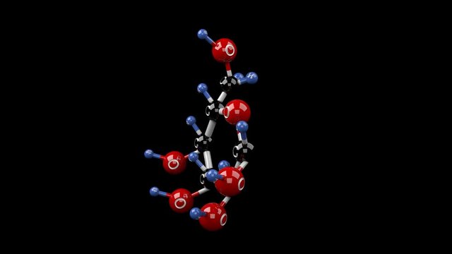 Glucose molecule. Molecular structure of glucose, sugar. 3D animation. Alpha channel. Seamless loop
