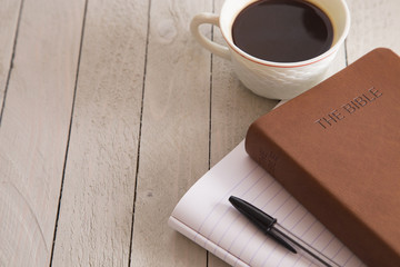 Naklejka premium Personal Bible Study with a Cup of Coffee