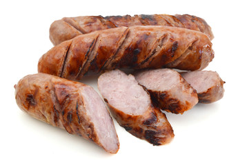 Grilled bratwurst isolated on white