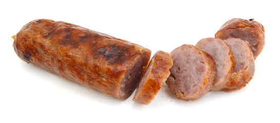 smoked wurst on a white background