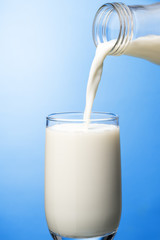 ガラスのコップに牛乳を注ぐ
