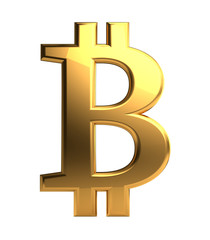 Bitcoin golden symbol isolated 3d rendering