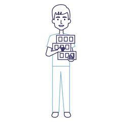 delivery worker lifting goods avatar character vector illustration design