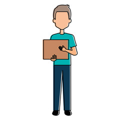 delivery worker lifting goods avatar character vector illustration design