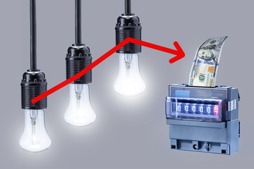 Light bulbs and meter with money.