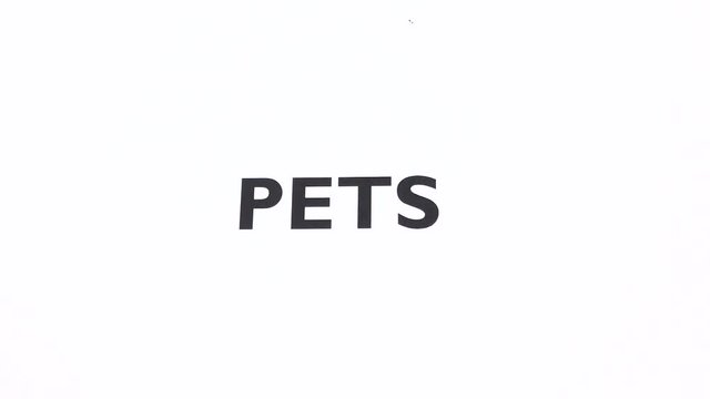 PETS prohibition symbol, refuse animal, dogs ban writing copy space. No entrance, zoophobia and hygiene, domestic friends negative sign with white background. Concept of selection and exclusion