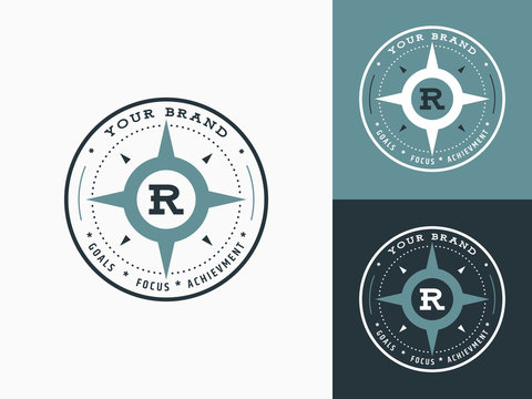 Wind rose. Emblem logo. Purpose, focus, achievement.