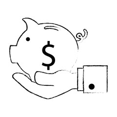 hand with piggy savings vector illustration design