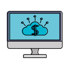 monitor computer with cloud and dollar symbol vector illustration design