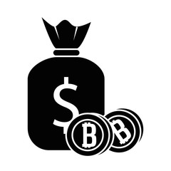 money bag with bitcoins icon vector illustration design