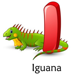 Obraz premium Letter I is for Iguana cartoon alphabet