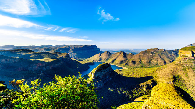 View of a Sunset over Blyde Caniyon Dam in the Blyde River Canyon Nature Reserve on the Panorama Route in Mpumalanga Province of South Africa
