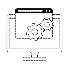 monitor computer with gears vector illustration design
