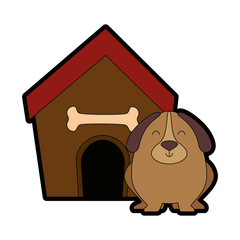 cute dog with wooden house vector illustration design
