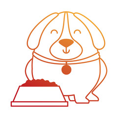 cute dog with dish food vector illustration design
